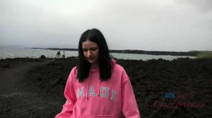 The rain doesn't keep you and Violet from exploring the lava flow